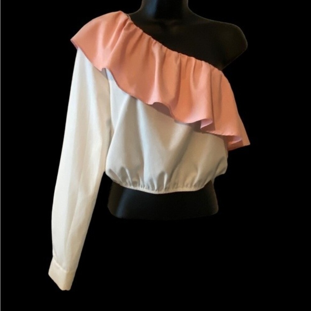 Love Letters one sleeve ruffle crop top barbiecore  size S NWOT